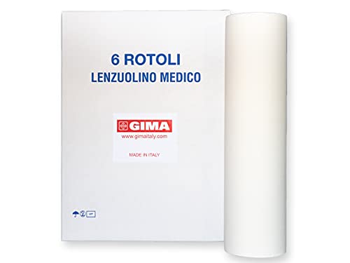 Gima Hygienepapierblatt für medizinische Betten, 2 Lagen aus mikrogeprägtem und geklebtem Zelluotton, für medizinische/ästhetische Studien, weiß, Maße 80mx59cm, 42 Blatt à 190cm, 6 verpackte Rollen von GIMA