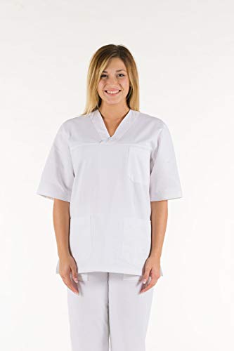 Gima - Kasack aus 100% hochwertiger Baumwolle, Krankenhausuniform, weiße Farbe, Unisex, V-Ausschnitt, Halbärmel, XS-Größe, Linie für Ärzte, Tierärzte, Krankenpfleger und Gesundheitspersonal von GIMA