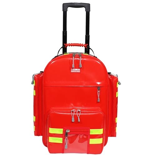 Gima - Notfall-Rucksack Logic 2 aus PVC, mit Trolley, 6 bunten Taschen, 2 Vorder- und 2 Seitentaschen, Farbe Rot und doppelte reflektierende gelbe Streifen, Schulterriemen, Größe 49 x 31 x 57 cm von GIMA