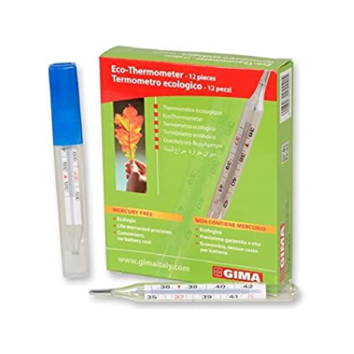 Klinisches Thermometer aus Glas, quecksilberfrei, präzise, zertifiziert – Box mit 12 Stück von GIMA