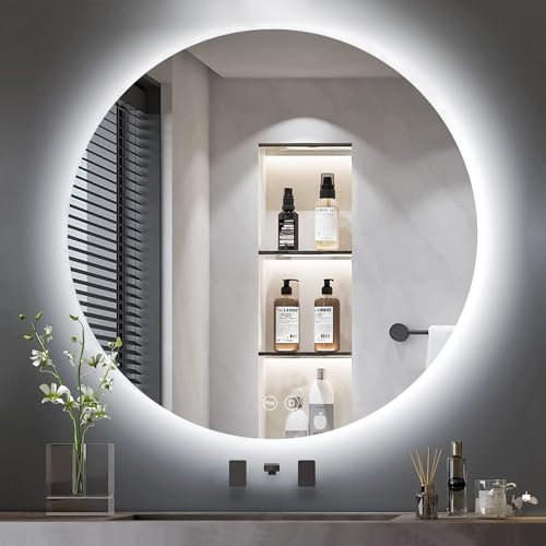 GIMBELEN 50 cm Rund Spiegel mit Beleuchtung – 3 Lichtfarben Einstellbar (3000K/4000K/6500K), Touch-Schalter, Sicherheitsglas, Rahmenlos von GIMBELEN