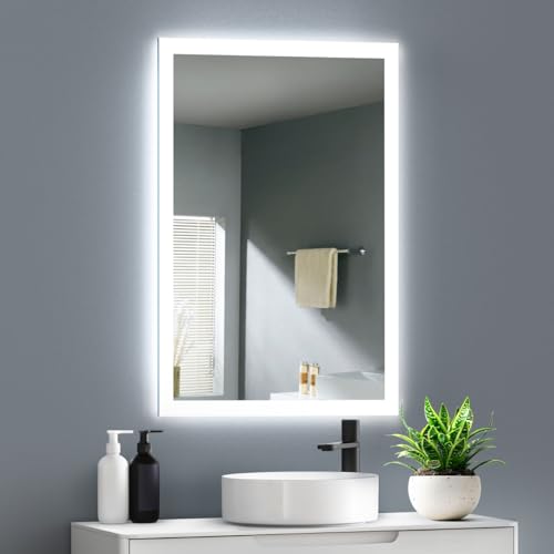 GIMBELEN BadSpiegel mit Beleuchtung, 45x60cm Badezimmerspiegel mit Beleuchtung, Antibeschlag, Kaltweiß, Warmweiß, Explosionssicheres Glas, LED Spiegel Bad mit Tastenschalter, Bad Spiegel mit Licht von GIMBELEN