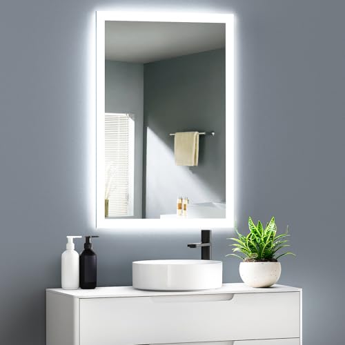 GIMBELEN BadSpiegel mit Beleuchtung, 50x70cm Badezimmer Spiegel mit Beleuchtung, Kaltweiß 6500K, Explosionssicheres Glas, Speicherfunktion, Led Bad Spiegel mit Licht, Wandschalter von GIMBELEN