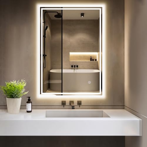 GIMBELEN Badezimmerspiegel mit Beleuchtung, 45x60 cm Bad Spiegel mit licht, Touchschalter,Speicherfunktion, Explosionsgeschütztes Glas,IP44 LED Spiegel Bad, Horizontal/Vertikal von GIMBELEN