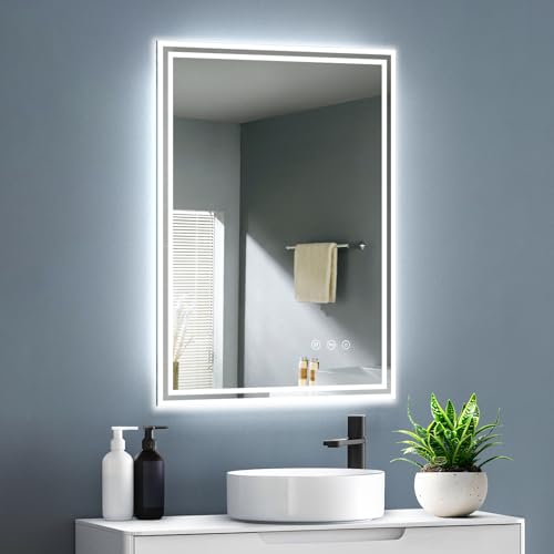 GIMBELEN Badspiegel mit Beleuchtung, 45x60cm Badezimmerspiegel Mit Beleuchtung, Badspiegel Mit Touch Schalter, Kaltweiß 6500K Energiesparend LED Spiegel Bad Explosionsgeschütztes Glas von GIMBELEN