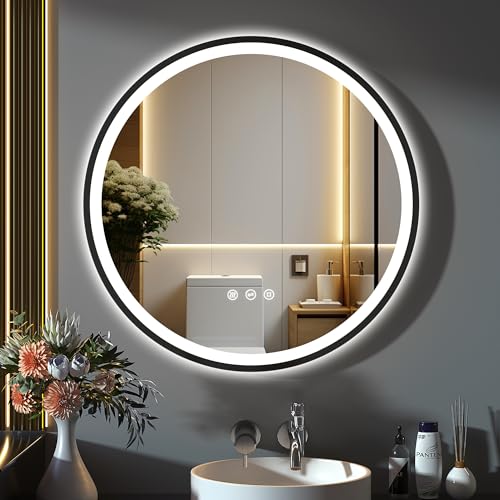 GIMBELEN Spiegel rund mit Beleuchtung, 80 cm, Badezimmerspiegel mit Beleuchtung, Touch-Schalter, Antibeschlag, 3 Lichtfarben Einstellbar, 3000 K / 4000 K / 6500 K von GIMBELEN