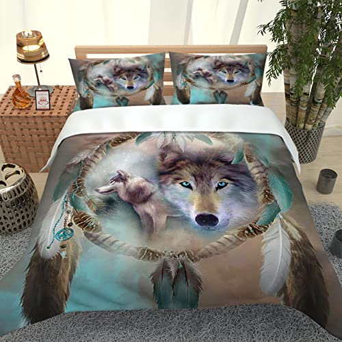 Biber Bettwäsche 135X200 Bettwäsche Set 3 Teilig Flauschige Bettbezug Und 2 Kissenbezüge Mit Reißverschluss 3D Traumfänger Tier Wolf Druck Muster Microfaser Bettbezüge Für Kinder von GIMFRY