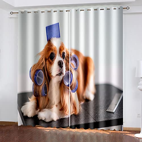 Vorhang Blickdicht Kinderzimmer 2Er Set, Ösenvorhang 3D Süßer Modehund Muster, Verdunklungsvorhänge Schlafzimmer Wohnzimmer 260X280Cm (Hxb) Thermogardine Fensterdekoration von GIMFRY