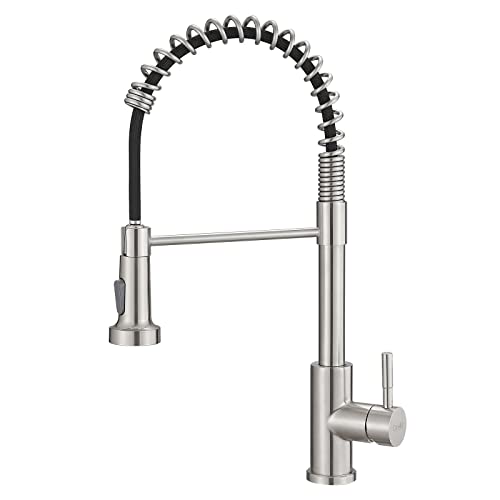 GIMILI Küchenarmatur mit Pull Down Sprayer High Arc Single Handle Spring Kitchen Sink Faucet Brushed Nickel Modern rv Stainless Steel Kitchen Faucets von GIMILI