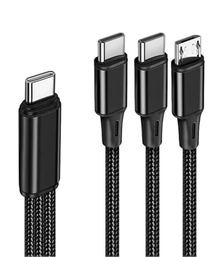 GIMIRO 3 in 1 USB Typ C auf Typ C Ladekabel [120CM Jeder Zweig] 66W Max PD Schnellladung Multi-use USB C Datenkabel für Auto-Aufladung Kompatibel mit HUAWEI XIAOMI SAMSUNG (Black/C-CCM) von GIMIRO