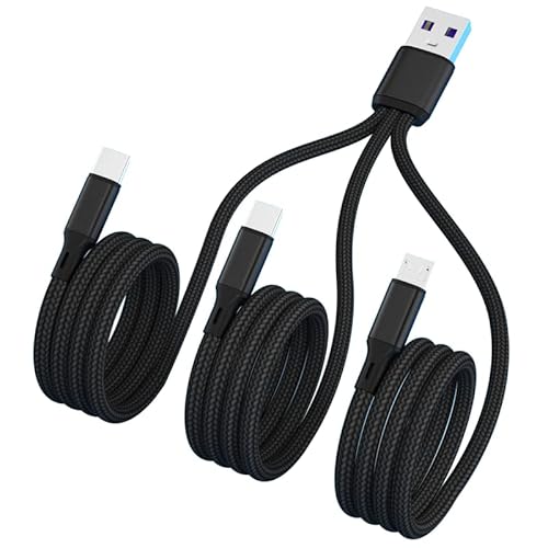 GIMIRO Multi-use 3 in 1 Type C Charging USB Cables Fast Charge Data Transfer [ 120CM ] Each Branch Charge Cable - Best for Office Game Travel Car Home (Black-MCC) von GIMIRO