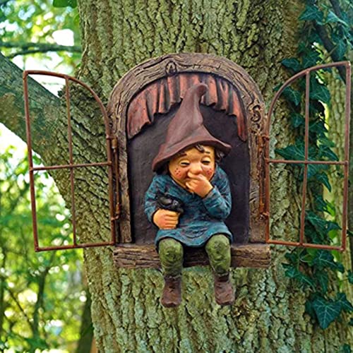 Elf Out The Door Tree Hugger, Gartenstatue Zwerg Harz Zwerg Figur, Hängende Gartenzwerge Baum Zwerg Dekoration für Garten Terrasse Hof Rasen Ornament von GIMOCOOL