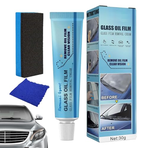 GIMOCOOL Autoglasreinigung Paste, Glas Öl Film Entfernen Paste,Spiegelölfilmentferner mit Schwamm, Handtuch, Universal Car Glass Polishing Entfette Ölfilm Reiniger für Spiegel, Fensterglas von GIMOCOOL