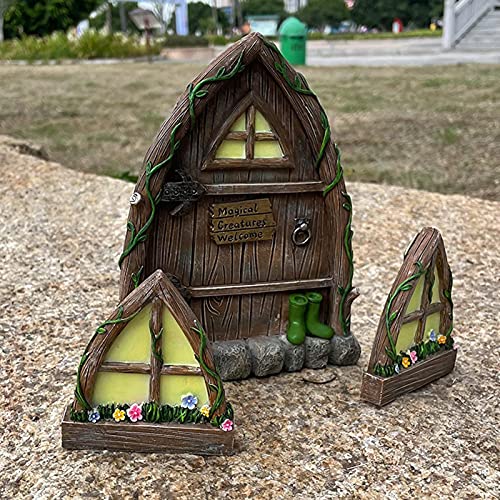 GIMOCOOL Baum Garten Tür Feentür Garten 3 Stück Fairy Door Feenfenster Baumdeko Zum Aufhängen Fee Tür Fee Garten Kit Baum Gesichter Dekor Für Terrasse Rasen Ornament Garten Dekor von GIMOCOOL