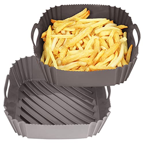 GINOYA 18cm Silikonform für Ninja Heißluftfritteuse Max Pro 4.7L AF140EU, 2 Quadratische Zuschnitte Zubehör für Philips HD9270 COSORI 4,7L/5,5L Luftfritiermaschine(Außen: 22cm) von GINOYA