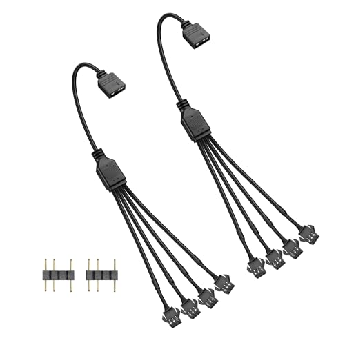 GINTOOYUN 2 PCS 1 bis 4 ARGB Splitter Kabel 5V 3-Pin Weiblich zu vier SM 3-Pin Weiblich Adressierbare RGB Splitter Kabel für LED Lichtstreifen,5V ARGB Lüfter,Computergehäuse,etc(11.8Inch)(Stil 4) von GINTOOYUN