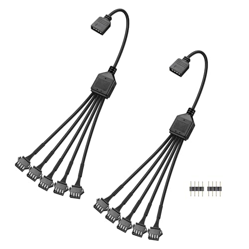 GINTOOYUN 2 PCS 1 bis 5 ARGB Splitter Kabel 12V 4-Pin Weiblich zu fünf SM 4-Pin Weiblich Adressables RGB Splitter Kabel für LED Lichtstreifen,12V ARGB Lüfter,Computergehäuse,etc(11.8Inch)(Stil 12) von GINTOOYUN