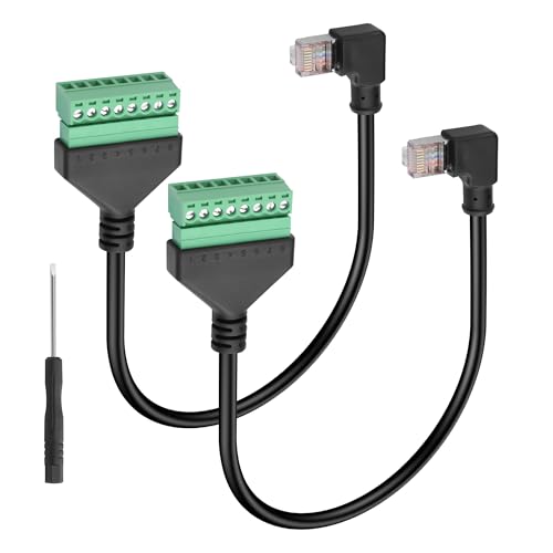 GINTOOYUN 2-Pcs Ethernet Schraube Terminal Verlängerungskabel Cat6e 90 Grad RJ45 Stecker zu 8-Pin abnehmbare Schraube Terminal Ethernet Kabel für Laptop,Router,Drucker etc(11.81 Zoll)(Rechts beugen) von GINTOOYUN