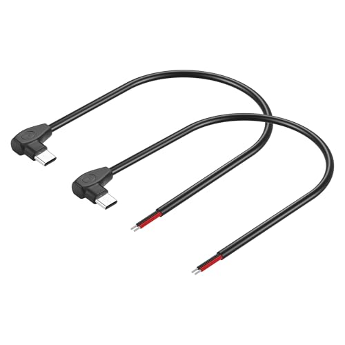 GINTOOYUN 2 Stück 20AWG USB-C männlicher Stecker Pigtail Netzkabel 5V/3A rechter Winkel 90 Grad Typ-C männlicher Stecker zu zwei Kern verzinkt Bare Wire Netzkabel für Laptops,Handys,DIY,etc (30 CM) von GINTOOYUN