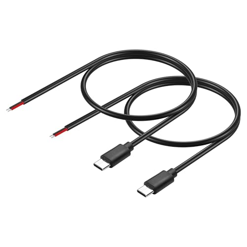 GINTOOYUN 2PCS 0,5M / 19,69 Zoll USB C zu 2-Pin Bare Wire Kabel 5V / 3A USB Typ C männlicher Stecker 2 Pin Bare Wire offenes End Netzkabel(0.5m) von GINTOOYUN