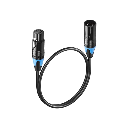 GINTOOYUN DMX Kabel 5-Pin Signal XLR Stecker auf Buchse DMX512 XLR Stecker auf Buchse Bühnenlicht Signal Kabel mit Metallanschlüssen,Anschluss für Bühnenbereich DJ Beleuchtungskörper(0.5M) (0.5m,5Pin) von GINTOOYUN