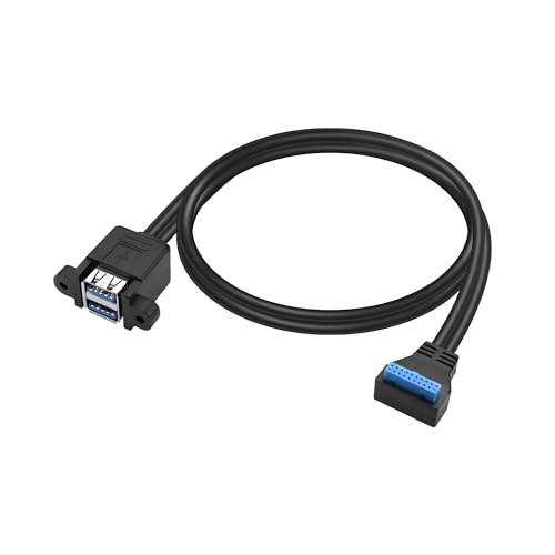 GINTOOYUN Motherboard 19/20Pin auf Dual USB3.0 Kabel Motherboard 19/20Pin rechtwinklig Weiblich auf Dual USB3.0 Weiblich Panel Mount Kabel mit zwei Panel Mount Schrauben (19Inch) (Abwärtsbiegung) von GINTOOYUN