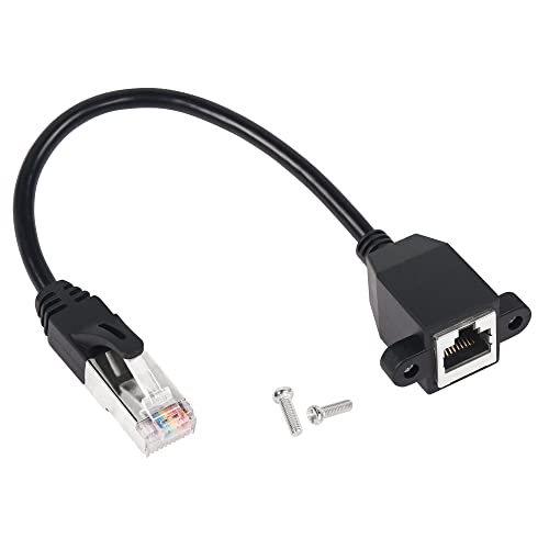 GINTOOYUN RJ50 10P10C Ethernet-Kabel, 10-poliges RJ48-Stecker auf Buchse, Kabel mit Panel-Montage-Schraubenloch, für industrielle Steuergeräte, Scanner, Laserausrüstung usw. 26AWG, 1FT 30cm (11.8) von GINTOOYUN