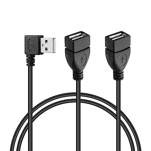 GINTOOYUN USB A 2.0 Y Splitter Verlängerungskabel, 90 Grad Winkel Stecker Stecker Kabel für Auto, Laptop, PC, Handy, Drucker/U-Disk etc 3.28FT (oben Winkel) (Rechter Winkel) von GINTOOYUN