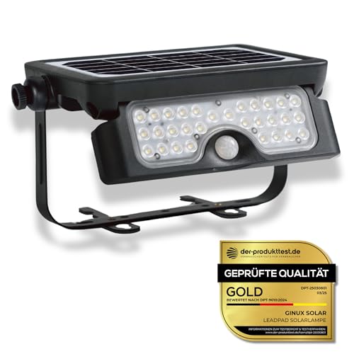 GINUX® 5 in 1 Solarlampen für außen mit Bewegungsmelder - Solar Wandleuchte aussen und innen mit Superhellen LEDs und PIR-Sensor, Solar LED Strahler für Wand und Garten (Leadpad 50W) von GINUX