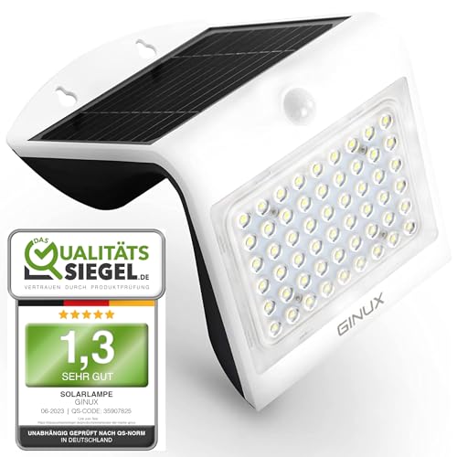 GINUX® Solarlampen für außen mit Bewegungsmelder 40W | 54 LED Supperhelle Solarleuchten | Solar Lampe Outdoor für Wand und Garten mit 3 Modi (Weiß, 4W) von GINUX