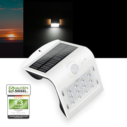 GINUX® Solarlampen für außen mit Bewegungsmelder | 54 LED Supperhelle Solarleuchten | Solar Lampe Outdoor für Wand und Garten mit 3 Modi (Weiss, 1 x 15W) von GINUX