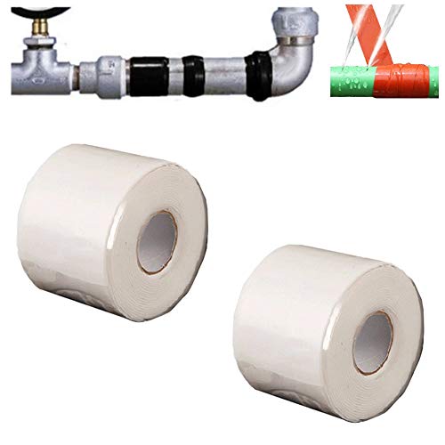 GINVF Dichtungsband Wasserleitung, wasserdichtes selbstklebendes Silikonkautschukband, Leckreparaturband für Wasserrohre, Heizungsrohre, Eisenrohre, PVC-Rohre - 2 STK (Size : White 2.5cm*1m*1mm) von GINVF