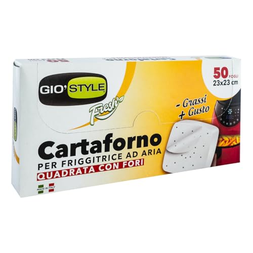 GIO'STYLE 50 Blatt Backpapier für Luftfritteuse | 23 x 23 cm | quadratisch mit Löchern | Made in Italy von GIO'STYLE