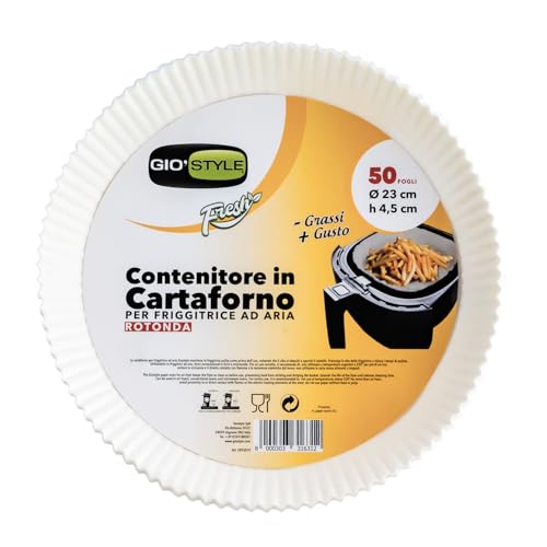 GIO'STYLE 50 Stück Frischhaltedosen für Luftfritteuse | Ø 23 cm | rund mit Lochung | Made in Italy von GIO'STYLE