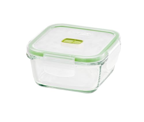 GIO'STYLE Linea 2 in 1 Glasbehälter für Lebensmittel, quadratisch, hergestellt in Italien, geeignet für Kühlschrank, Gefrierschrank, Mikrowelle, 0,38 l, transparent, 12 x 12 x 6,2 cm, 1 Stück von GIO'STYLE