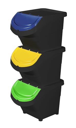 GIO'STYLE Set mit 3 Mülleimern Eco Solution | 3 x 26 l | geeignet für die Mülltrennung | stapelbar und modular von GIO'STYLE