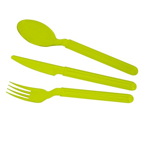 GioStyle 3-teiliges Besteck-Set aus lebensmittelechtem Kunststoff | 19 cm | grün | Made in Italy | Perfekt für Partys, Picknicks, Camping | Linie Trippy von GIO'STYLE