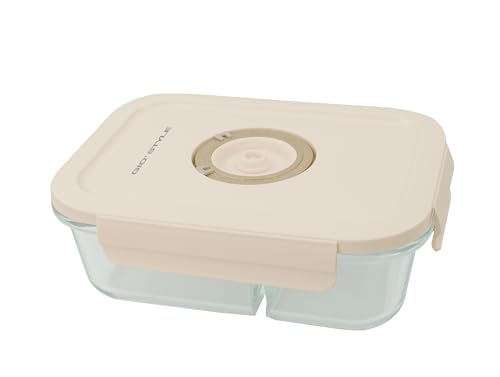 GIO'STYLE Behälter mit 2 Vakuum-Fächern für Lebensmittel, Glas, 1 l, rechteckig, lange Lebensdauer, Datumsanzeige auf dem Deckel, Perl-Linie von GIO'STYLE