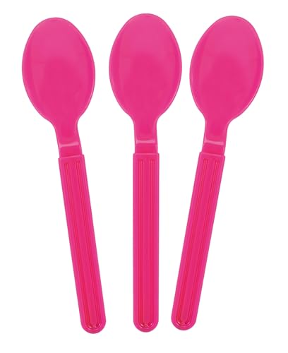GioStyle Set mit 3 Löffeln aus lebensmittelechtem Kunststoff | 19 cm | Fuchsia | Made in Italy | Perfekt für Partys, Picknicks, Camping | Linie Trippy von GIO'STYLE