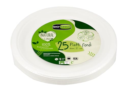 GIO'STYLE 25 tiefe Teller Ø 21 cm | Zellstoff | biologisch abbaubar und kompostierbar von GIO'STYLE