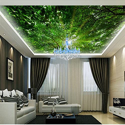 GIOBEL PVC selbstklebende Deckendekoration 3d Tapete grüne Blätter Sonnenaufgang Sonnenaufgang Wohnzimmer Schlafzimmer Dach Wandbild Aufkleber Kunst von GIOBEL