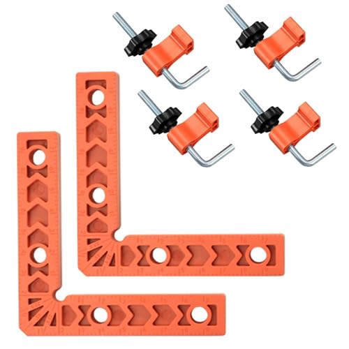 GIONAR 2 Stück 90 Grad Winkelspanner Set, Positionierwinkel Kunststoff 100x100mm, Positionierwinkel mit 4 Klemmen, Edelstahl Mehrzweck Eckverbinder, für Holz, Bilderrahmen, Regalschränke von GIONAR