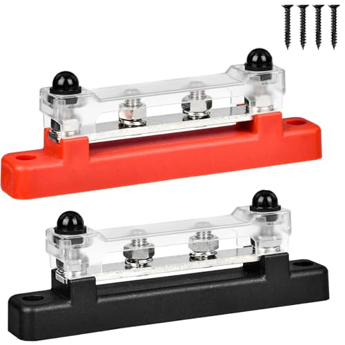 GIONAR Sammelschiene 12V-48V DC Sammelschienen Verteilerblock Busbar 150A Stromverteilungsblock 2-Wege mit 4 x M6 Anschlussbolzen für Autos Wohnmobile Boote 2 Stück von GIONAR