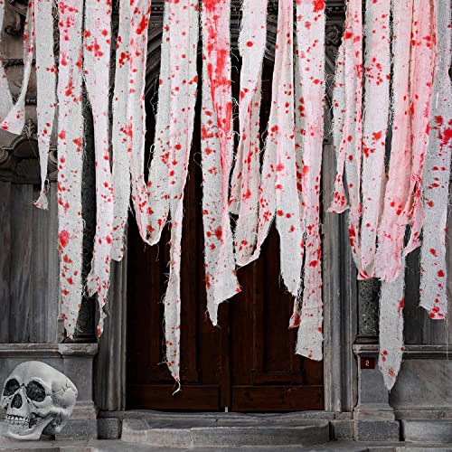 GIONAR 25M Halloween gruseliges Bluttuch, gruseliges gruseliges Tuch mit blutigen Drucken, gruseliges Stoffblutstreifen-Tuch für Halloween-Türvorhang-Kostümdekor von GIONAR
