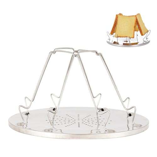 GIONAR Camping Toaster, 4-Scheiben Brottoaster für Gaskocher, Edelstahl-Faltbarer Toastablett, Toaster Mini Camping Zubehör mit Faltbarem StäNder für Picknick,Reisen,Gasherd von GIONAR
