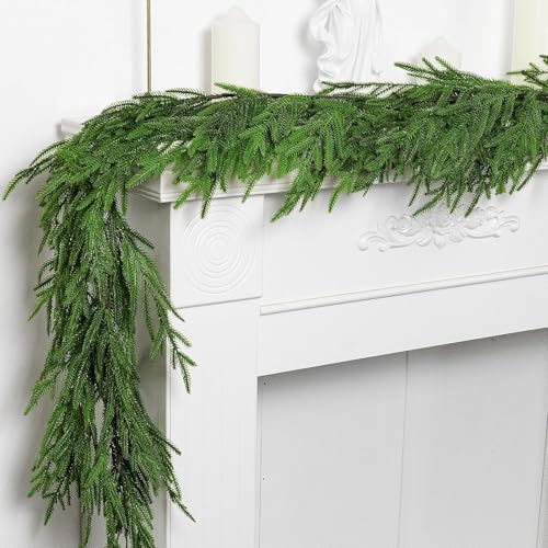 Norfolk-Kieferngirlande, dichte künstliche Zypressen-Girlande, natürlich, fühlt sich echt an, für den Innen- und Außenbereich, Weihnachten, Tisch, Kamin, Treppe, Kaminsims, Wand, Zuhause, Weihnachten von GIONAR