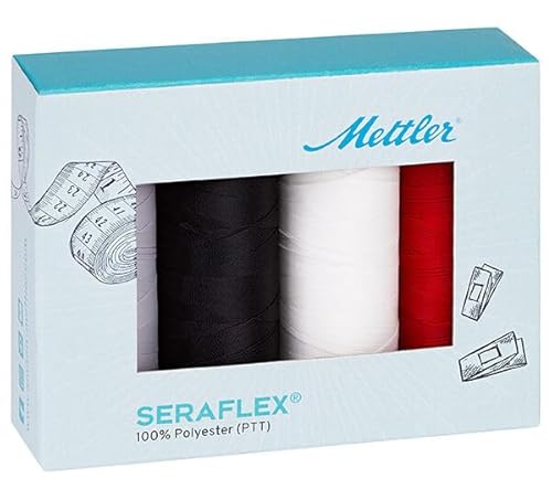Amann Seraflex Elastisches Nähgarn - Set 4 x 130m - Weiß, Schwarz, Rot, Grau - Elastisches Nähgarn - Hohe Elastizität 65% - Nähmaschine - Öko-Tex von GIORGETTI STRASS