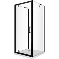 Duschkabine mit 3 Seiten mit zwei festen Seitenteilen und einer schwenkbaren Rototranslattür 8 mm h 200 in mattem Schwarz, Maß 80 (78-80) Feste Wände von GIORGY