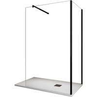 Eck-Duschkabine begehbare 200 cm hohe transparente 8-mm-Glaswand Schwarzer Rahmen mit Zubehör 75X110 reversibel von GIORGY