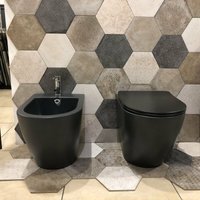 Bodenstehendes Wand-WC- und Bidet-Set, runde Linie, mattes Schwarz mit Soft-Close-Toilettensitzabdeckungen von GIORGY